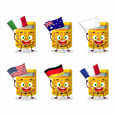 Canvas Print - Yellow calculator cartoon character bring the flags of various countries