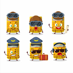 Wall Mural - Pilot cartoon mascot yellow calculator with glasses