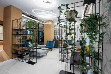 Wall Mural - Interior of a hotel lobby cafe with marble floor