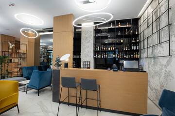 Wall Mural - Wooden bar counter in hotel cafeteria