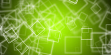 Abstract Yellow Green Background With Flying Square Shapes
