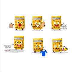 Poster - A Rich yellow calculator mascot design style going shopping