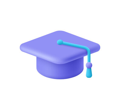 Wall Mural - College cap, graduation cap, mortar board. Education, degree ceremony concept. 3d vector icon. Cartoon minimal style.