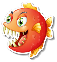 Wall Mural - Angry piranha fish cartoon sticker