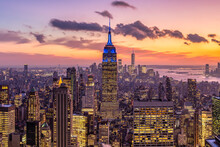 Manhattan Skyline At Sunset, New York City, USA