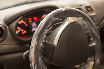 Wall Mural - Interior view of car with black salon.