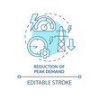 Reduction of peak demand turquoise concept icon. Smart grid work control abstract idea thin line illustration. Isolated outline drawing. Editable stroke. Roboto-Medium, Myriad Pro-Bold fonts used