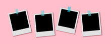 Polaroid Photo Series Vector With Scotch Tape On Pink Background