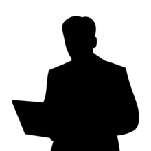 Man With Laptop Black Silhouette, Isolated, Vector, Icon