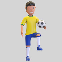 Brazil National Football Player Man Juggling Ball 3d Render Illustration