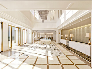 Wall Mural - 3d render of hotel reception lobby