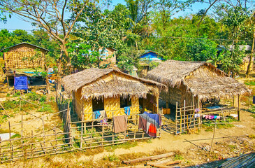 Sticker - Traditional village houses in Myanmar