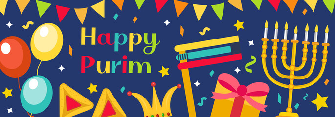 Wall Mural - Happy Purim carnival banner template. Vector illustration