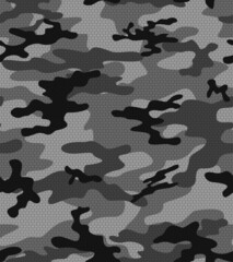Gray camouflage texture with pattern, endless dark background. EPS