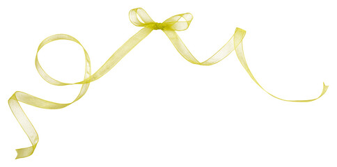 Wall Mural - yellow ribbon curl from mesh material isolated on white background. yellow ribbon bow and curl isola