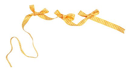 Wall Mural - yellow check ribbon curl isolated on white background. yellow plaid ribbon bow and curl isolated on 