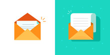 Email Open Icon With New Mail Letter Received Vector Or Paper Envelope Message Inbox With Correspondence Text Document Flat Cartoon Illustration