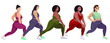 vector illustration on the topic of body positive and physical activity. a group of healthy girls of natural beauty in leggings and sports bras are engaged in fitness. each figure is isolated.