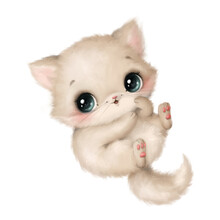 Illustration Of A Cute Cartoon Cat Isolated On A White Background. Cute Cartoon Animals.