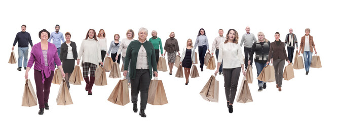 Wall Mural - a line of people with shopping bags isolated