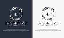 Initial Letter L White Floral Frame Logo Template