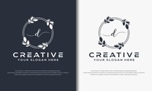 Initial Letter D White Floral Frame Logo Template