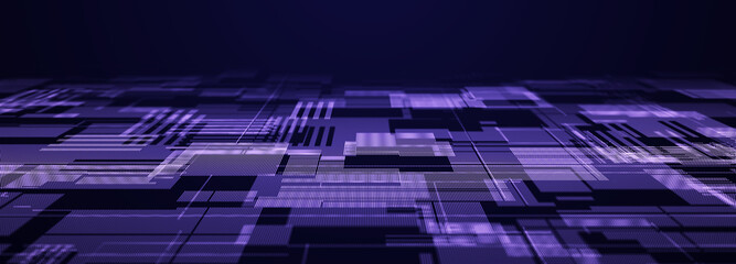 Fototapete - Abstract technology background. Computer matrix. Futuristic cyber blue background of points. 3d rendering.