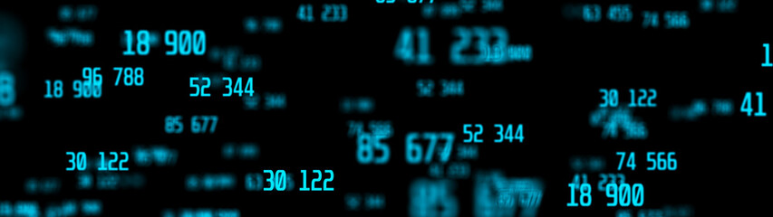 Matrix of random numbers. Flying numbers. Binary computer code. Abstract digital background. 3d rendering.