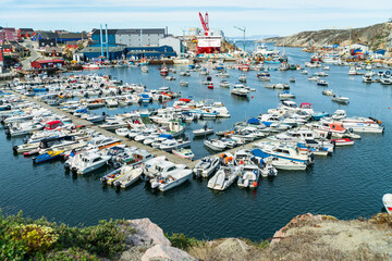 Wall Mural - greenland city ilulissat cruise ship harbor and boat harbour on famous greenland destination