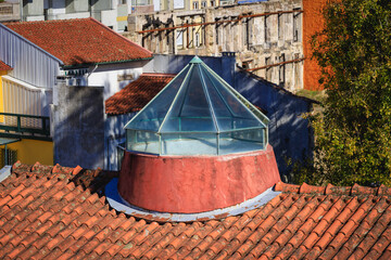 skylight glass roof on the roof of a building