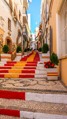  Escalera con los peldaños pintado con la bandera de España en la localidad alicantina de Calpe,