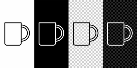 Poster - Set line Coffee cup icon isolated on black and white background. Tea cup. Hot drink coffee. Vector Illustration