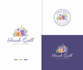 Wall Mural - Beautiful watercolor bouquet floral logo template