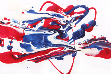 Canvas Print - Red, White and Blue Nail Polish Spilled on White Background