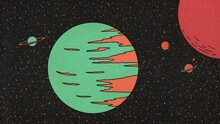 Retro Sci-Fi Planets And Stars Illustration