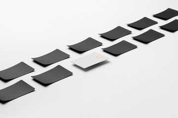 White and black credit card on background