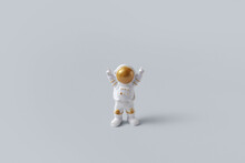 Happy Astronaut Standing With Raised Hands