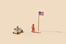 Astronauts Placing Flag And Riding Space Rover