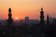 Minarets Silhouetted At Sunset