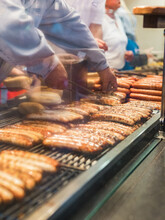 Bratwurst Sausage Stand Close Up At A Christmas Market