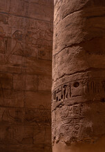 Column Covered With Ancient Egyptian Hieroglyphs. 