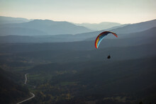 Colourful Tandem Paraglider Wing In Smokey Mountains