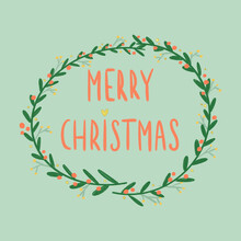 Merry Christmas Garland Illustration On Green Background