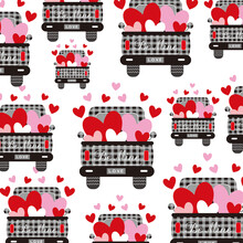 Valentine Seamless Pattern With Love Trucks