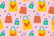 Shopping Bags Illustration On Pink Background