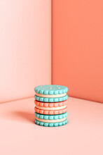 Three Pink And Blue Colorful Cookies In A Corner