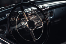 Steering Wheel Of A Retro Vintage Car