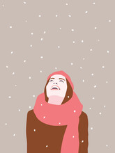 Woman Smiling While Snowing