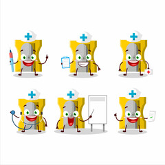 Wall Mural - Doctor profession emoticon with yellow pencil sharpener cartoon character