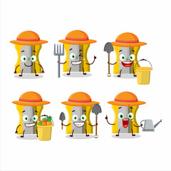 Canvas Print - Farmer yellow pencil sharpener cute mascot character with fork